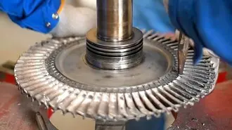 Damaged marine turbocharger turbine blade inspection during offshore repair and maintenance service