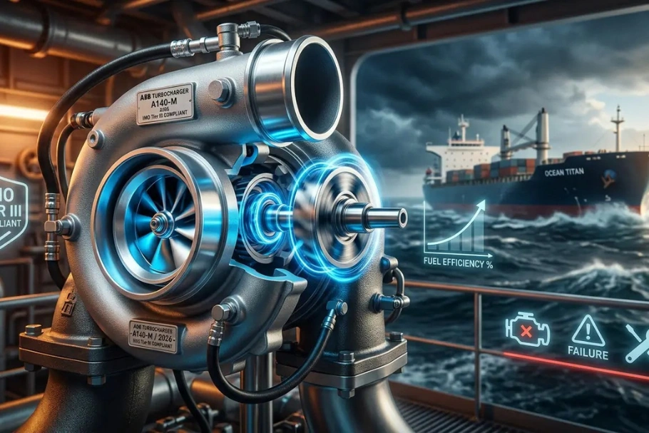 Marine turbocharger installed in ship engine